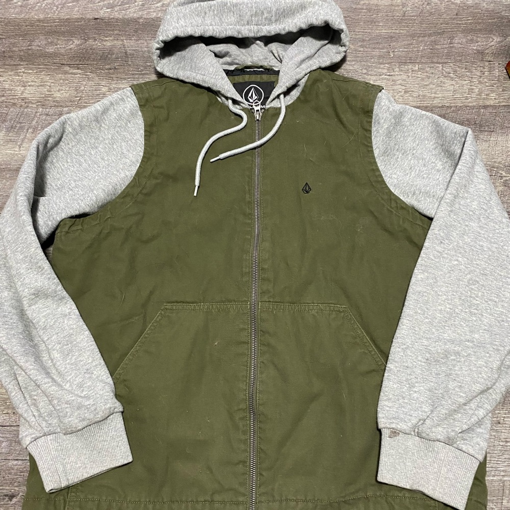 Green and Gray Volcom Hooded Vest